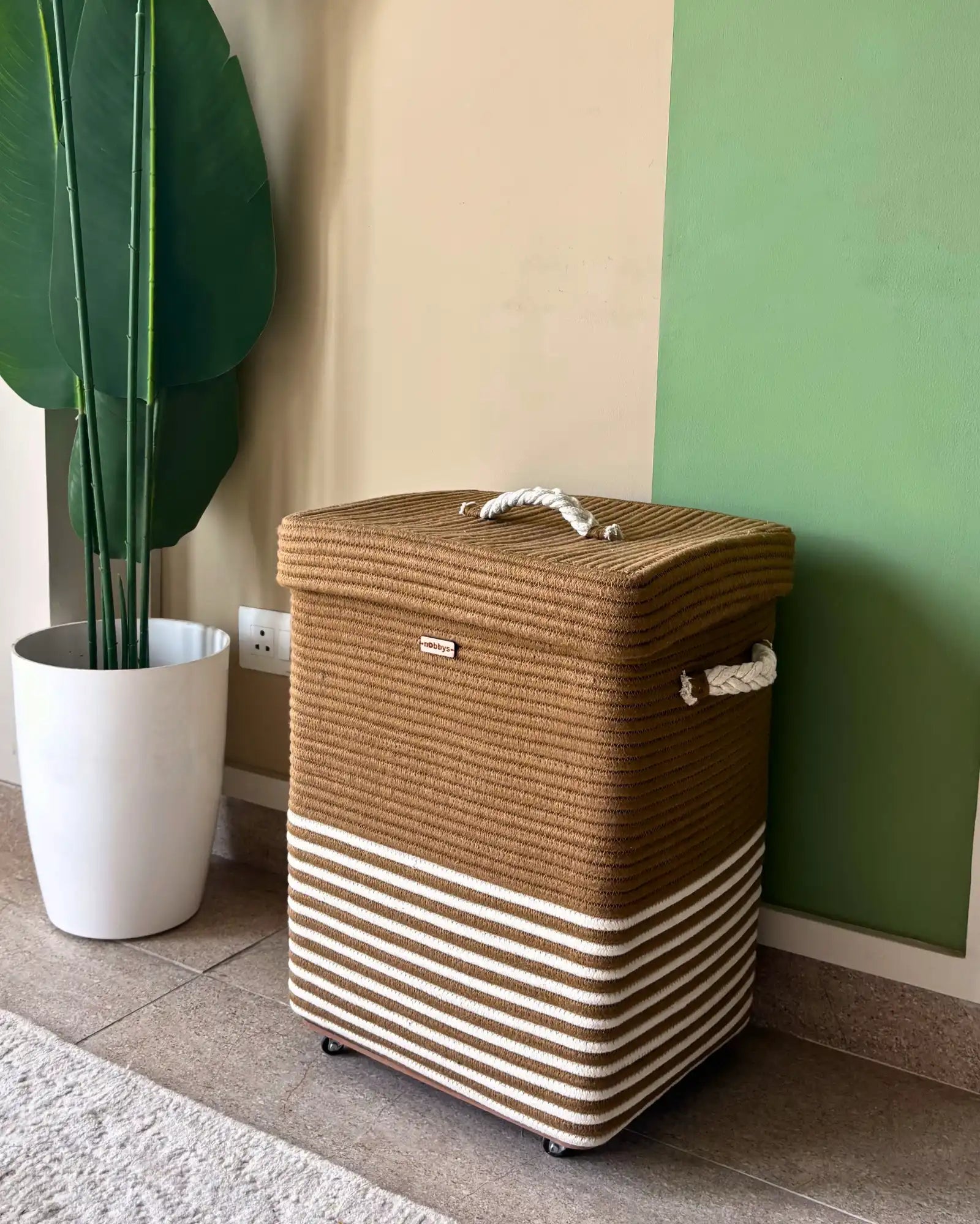 earthy brown laundry basket with lid