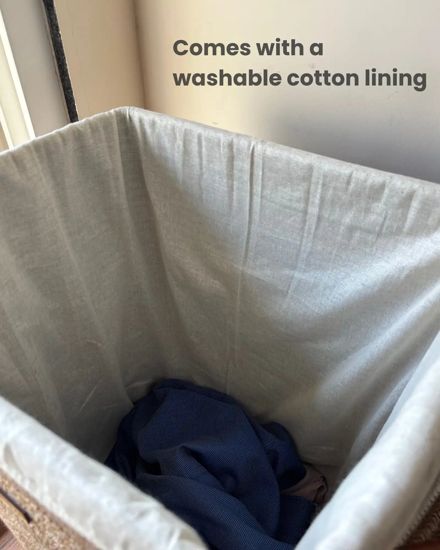 removable washable lining within laundry basket