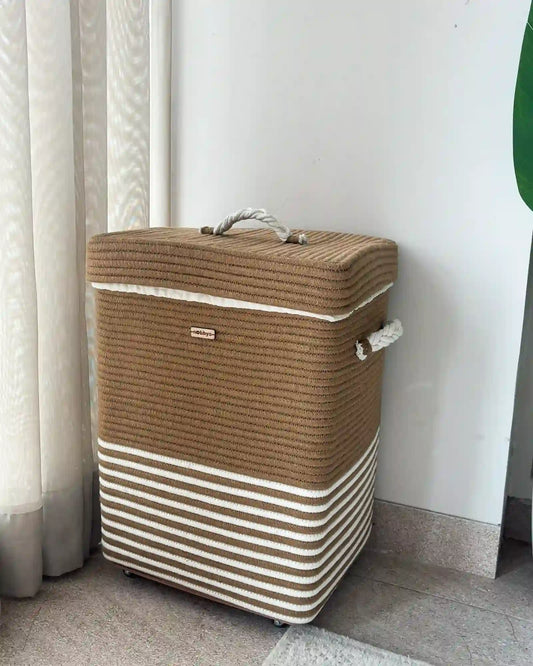 earthy brown laundry basket with lid